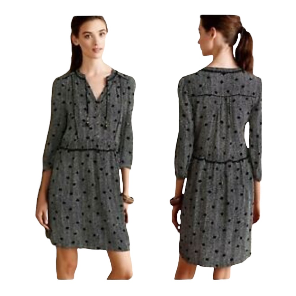 Anthropologie Maeve Chevron and Black Polka Dot Pattern Mini Dress Size SP